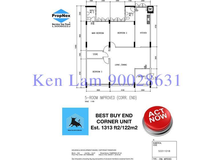 Blk 443 Tampines Street 43 (Tampines), HDB 5 Rooms #170709302